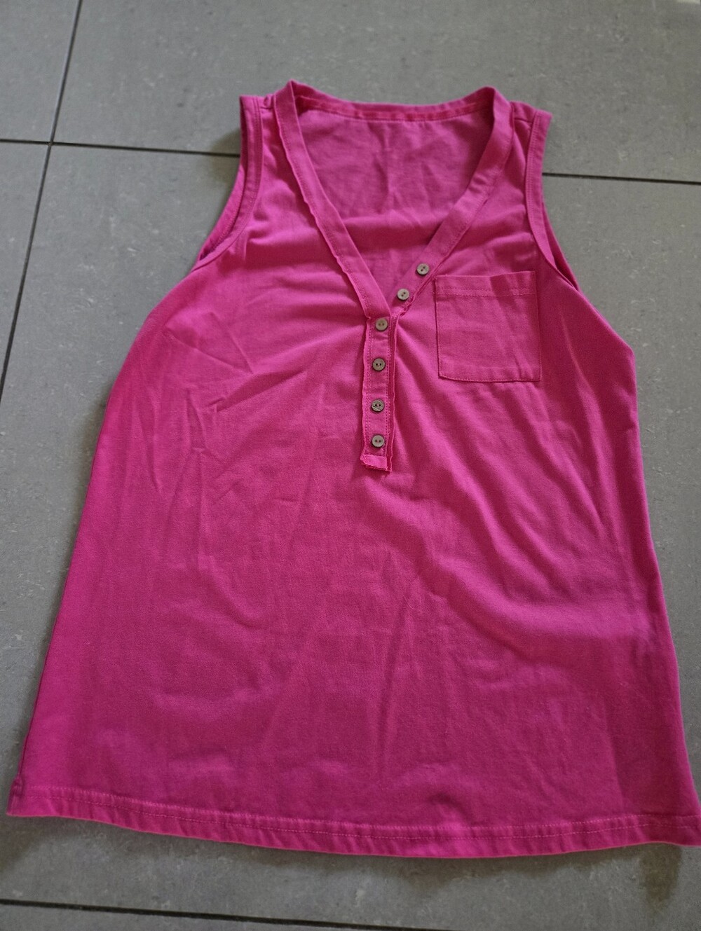 V-Neck Button Henley Tank Top - Bright Pink